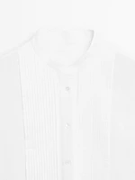 Linen blend shirt with thin pintucks
