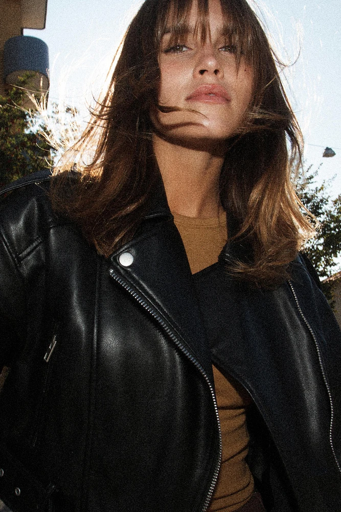 FAUX LEATHER CROP BIKER JACKET