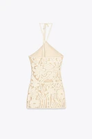 EMBROIDERED HALTER DRESS