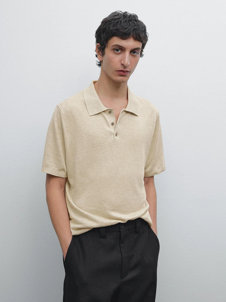 100% linen knit polo shirt