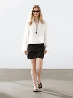 Linen blend darted waist Bermuda shorts