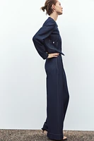 CONTRAST TOPSTITCHING WIDE-LEG PANTS