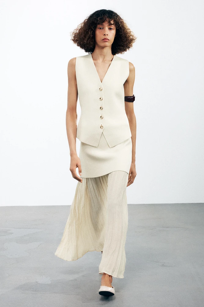 MIXED PLEATED KNIT SKIRT