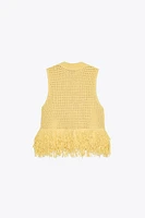 TOP EN MAILLE QUADRILLÉ À FRANGES