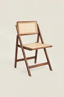 RATTAN AND WOOD FOLDING CHAIR