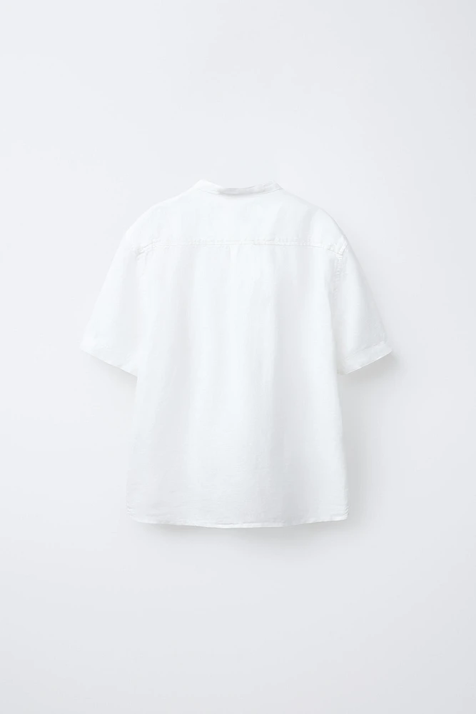 CHEMISE EN COTON ET LIN COL MAO