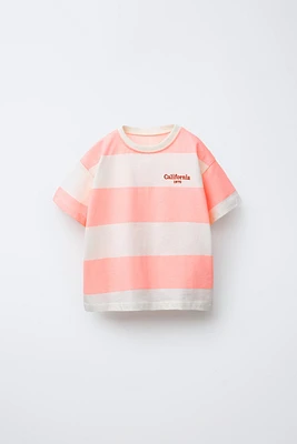 STRIPED T-SHIRT WITH EMBROIDERED TEXT