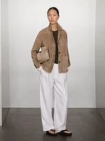 Blazer fluide en cuir finition daim