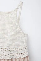 TEXTURED CROCHET KNIT DRESS