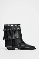 STUDDED FRINGED ANKLE BOOTS