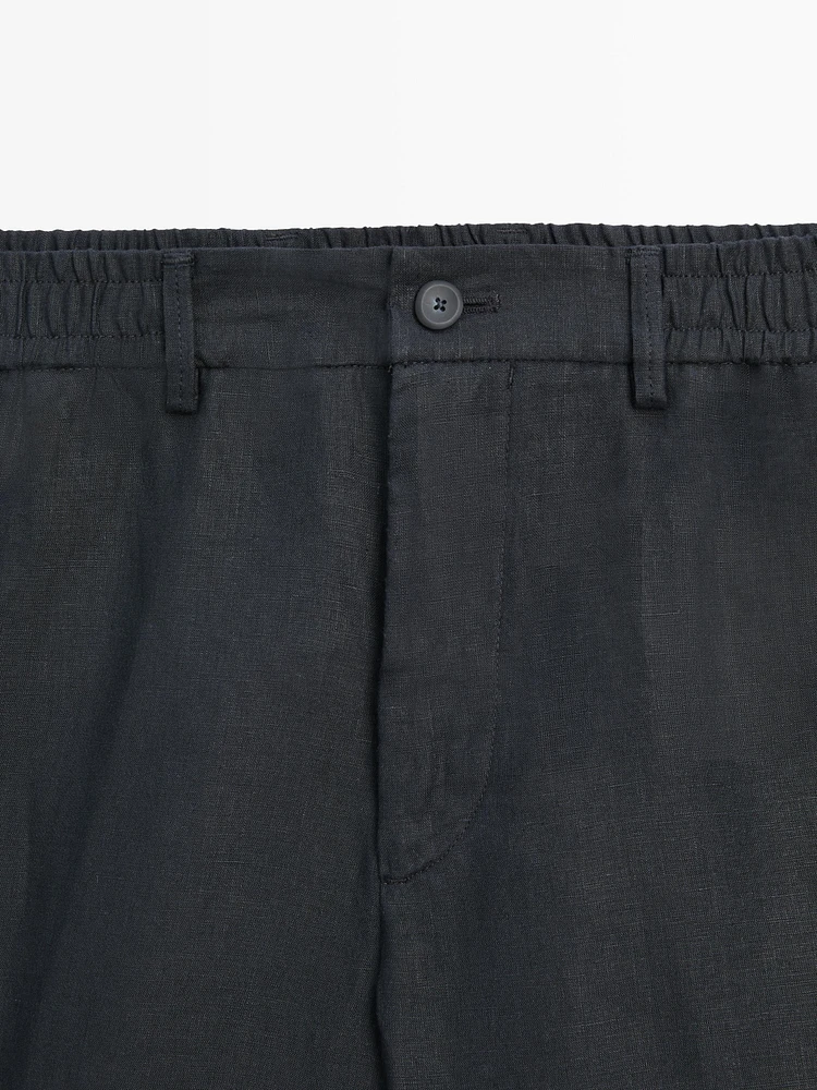 100% linen semi-jogger fit Bermuda shorts
