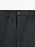 100% linen semi-jogger fit Bermuda shorts