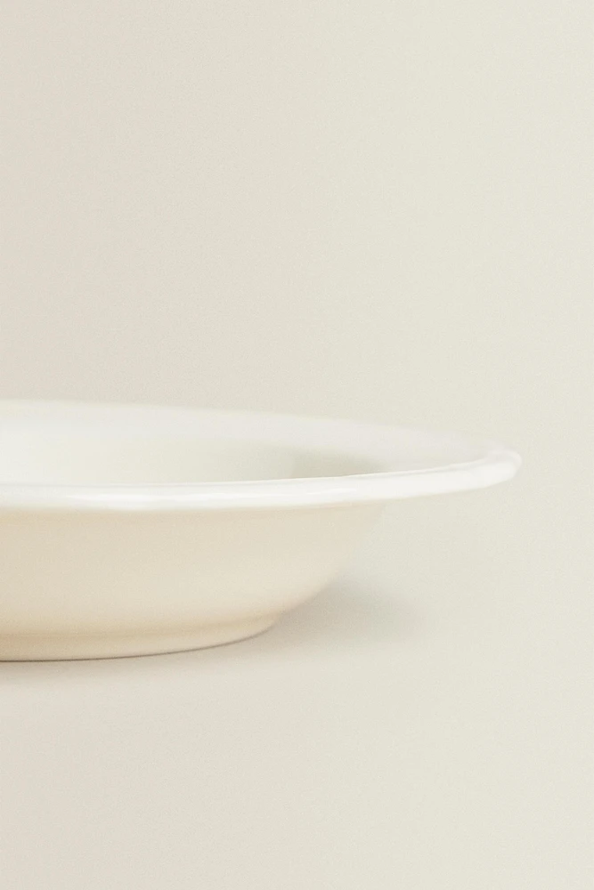 EARTHENWARE SOUP PLATE WITH RAISED-DESIGN EDGE