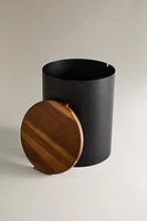 METAL BATHROOM TRASH CAN WITH WOODEN LID