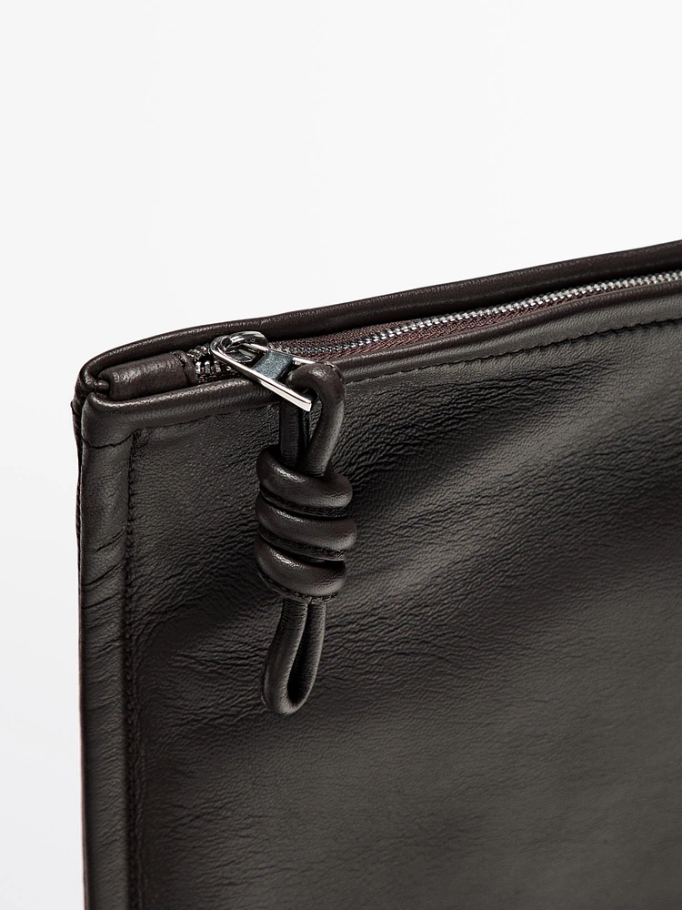 Small nappa leather pouch bag with knot