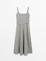 Striped flounce midi dress