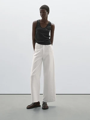 High-waist wide-leg jeans with seam details