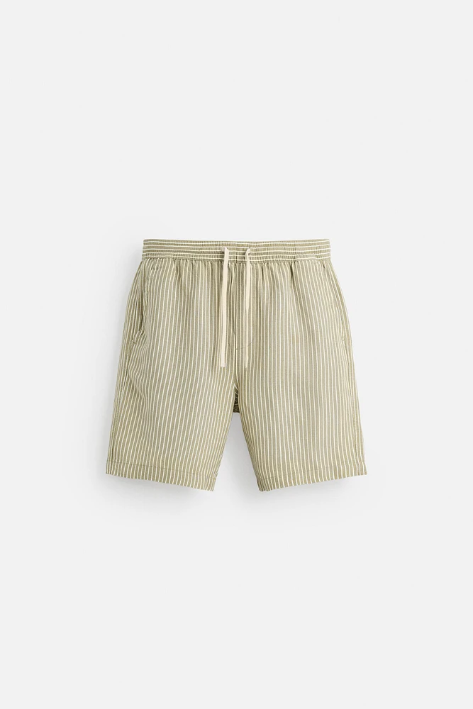 STRIPED LINEN VISCOSE SHORTS