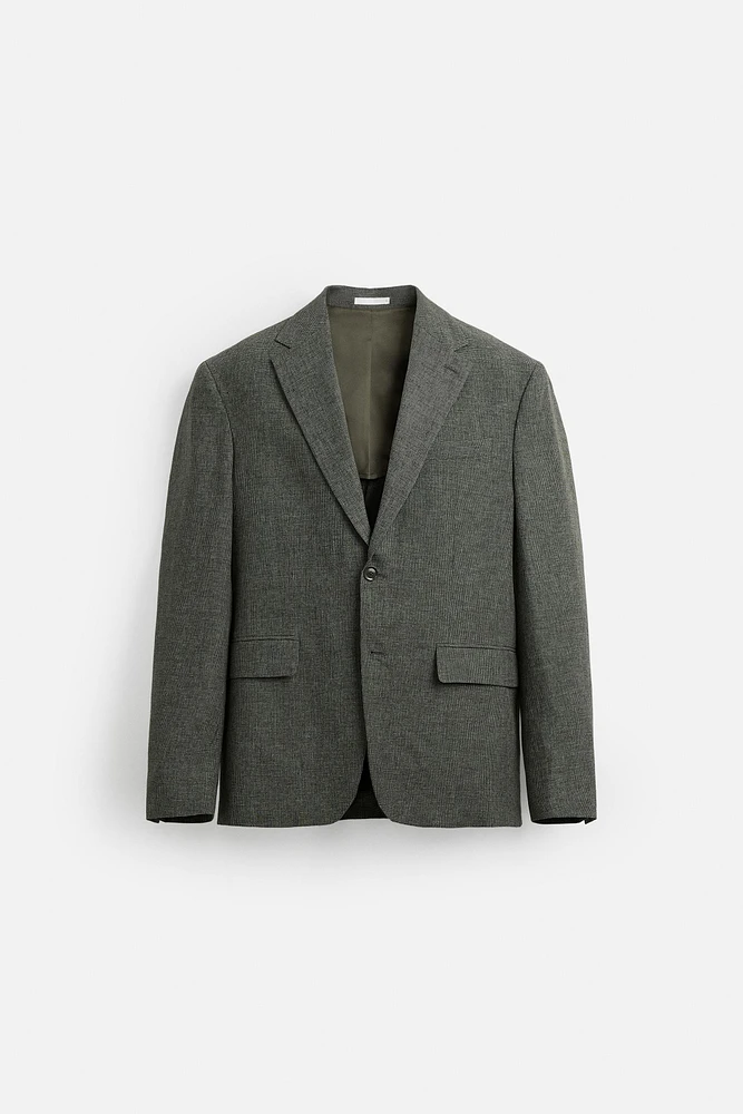 HOUNDSTOOTH LINEN BLEND SUIT JACKET