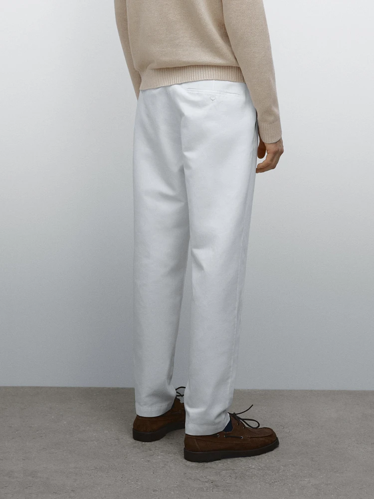 Pantalon tapered fit coton lin