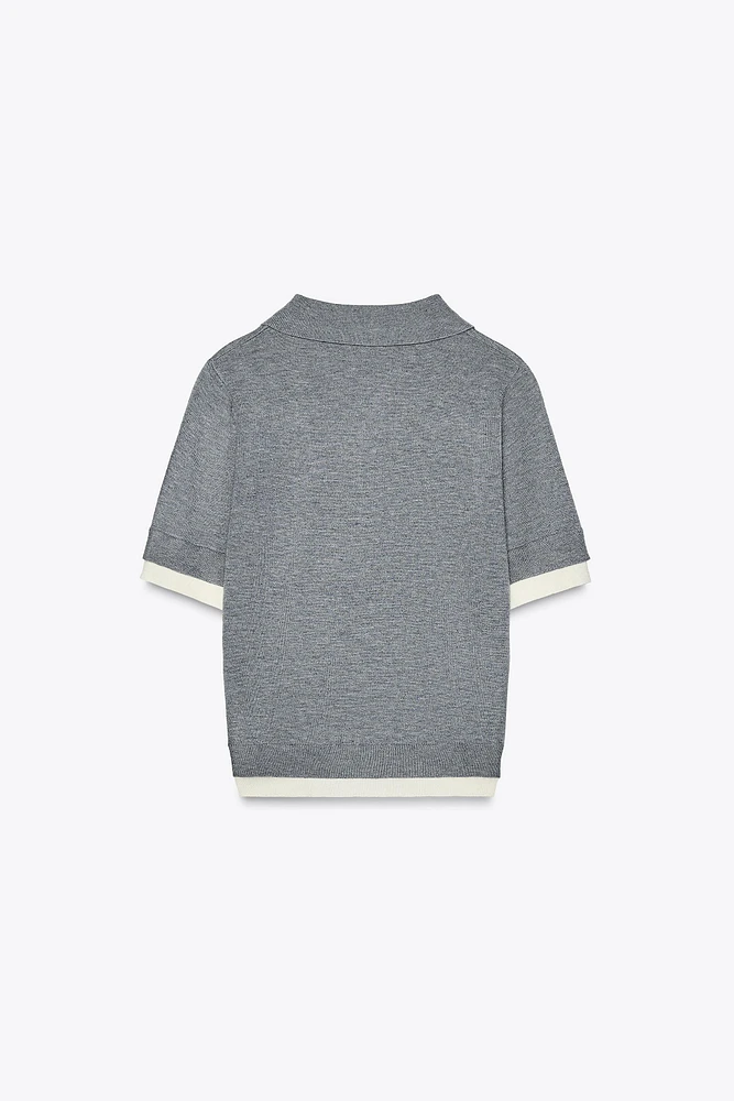 COMBINED KNIT POLO TOP