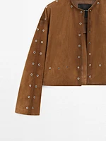 Suede leather jacket with eyelets