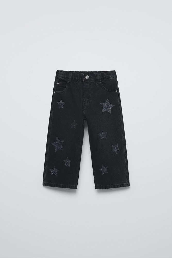 WIDE LEG JEANS WITH SHIMMERY STARS