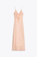 RUFFLED MIDI SLIP DRESS