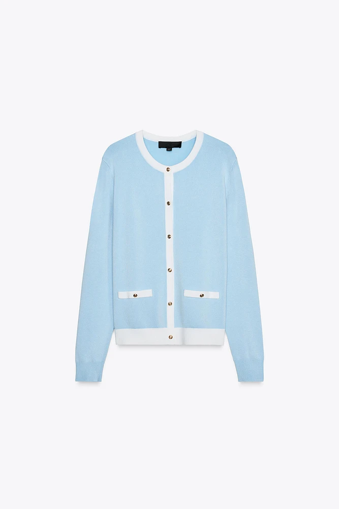 CONTRAST TRIM KNIT JACKET