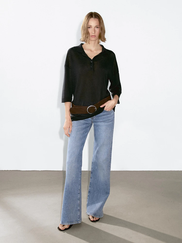 Oversize knit sweater with polo collar