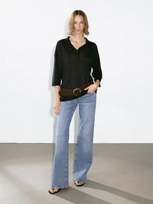 Oversize knit sweater with polo collar