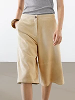 Bermuda long en cuir finition daim