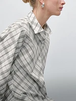 Cotton blend bias-cut check shirt