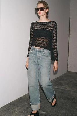 POINTELLE KNIT CROP SWEATER