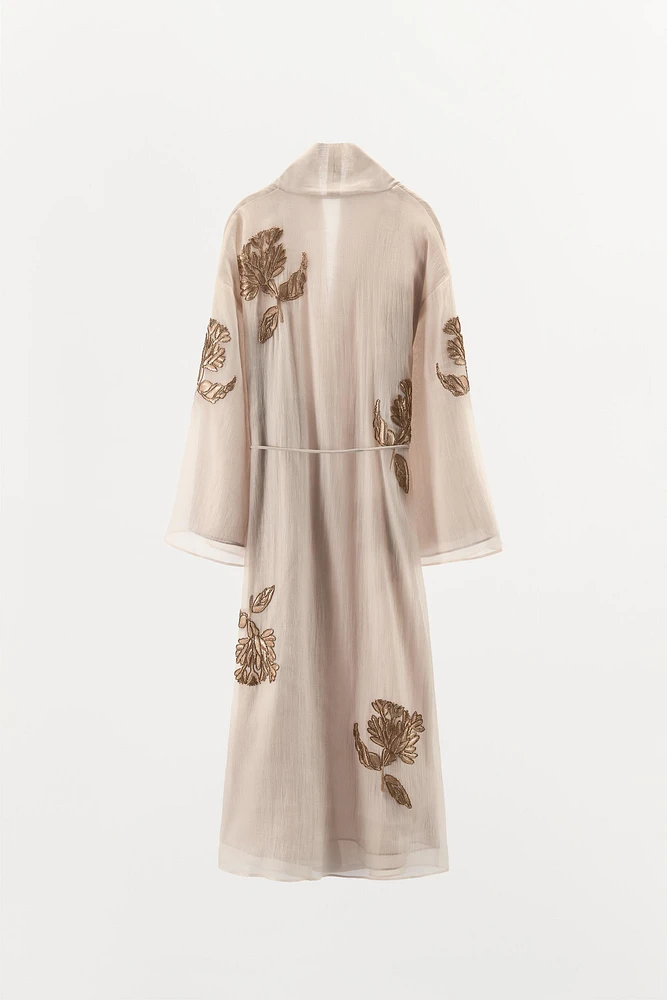SILK KIMONO WITH EMBROIDERY AND BEADS