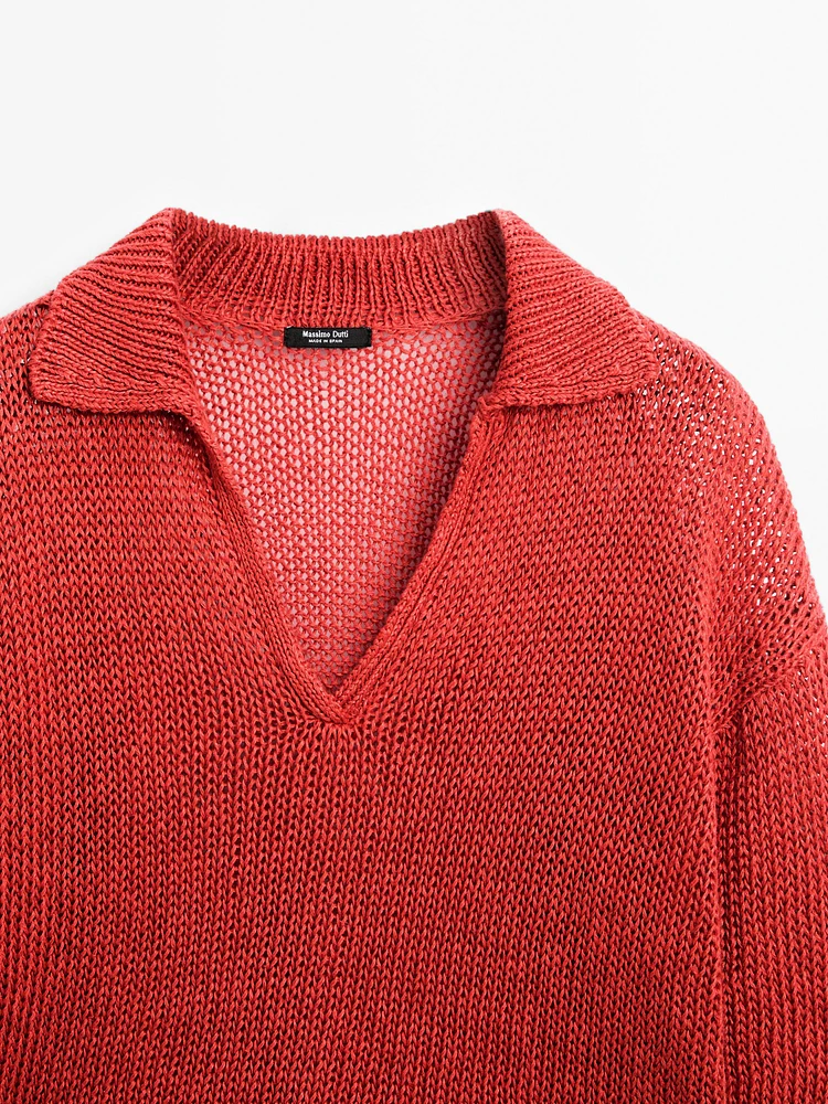 Pull en maille ajourée à col polo - Studio