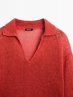 Pull en maille ajourée à col polo - Studio