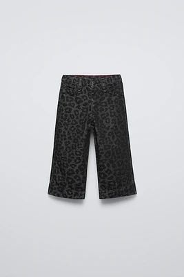 ANIMAL PRINT WIDE LEG JEANS