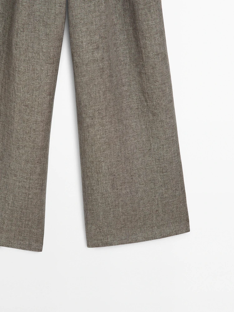 Pantalon à double pince 100 % lin
