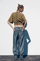 LINEN BLEND BLOUSE WITH RUFFLE SLEEVES