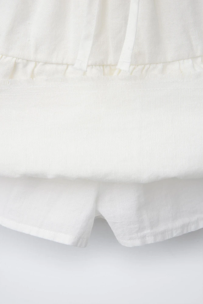 LINEN-BLEND SKORT WITH RUFFLES