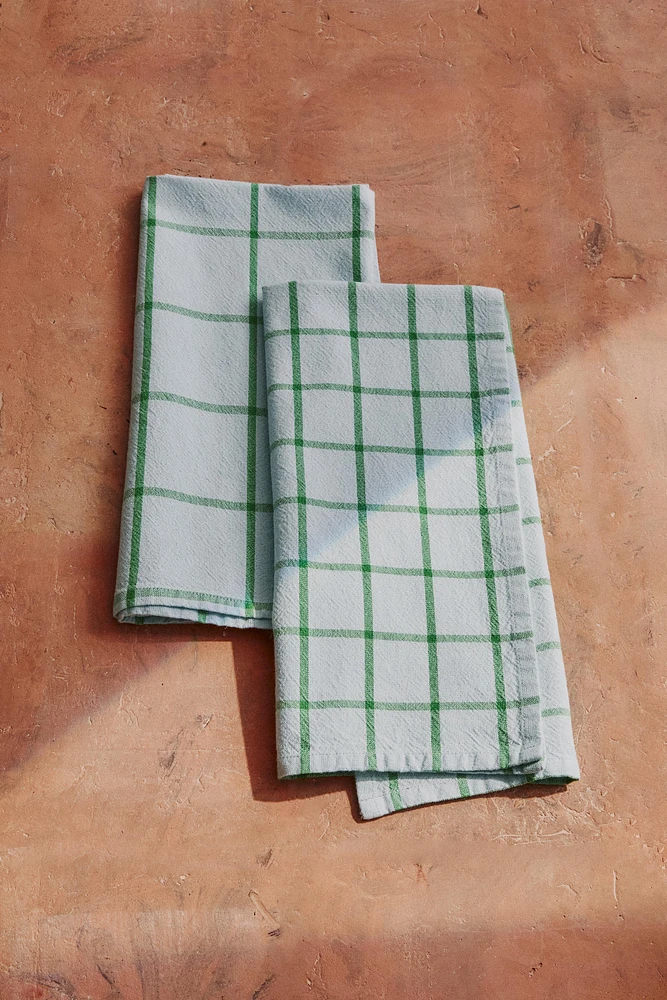 LOT TORCHONS DE CUISINE COTON CARREAUX (LOT DE 2)