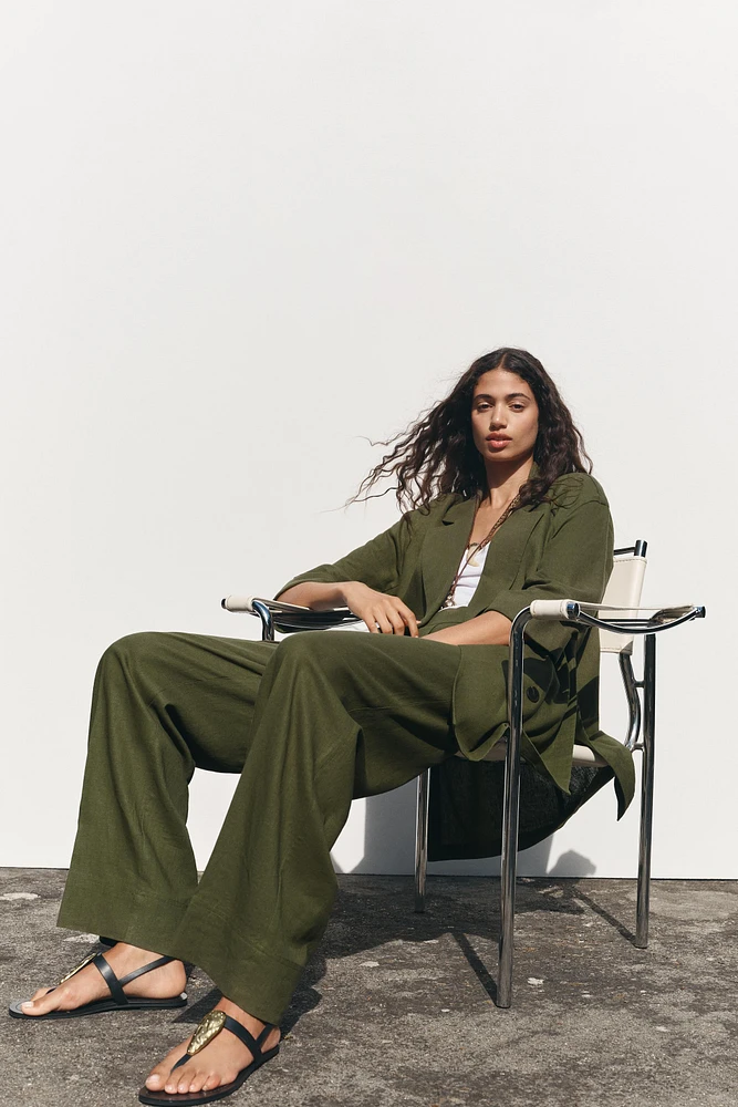 LINEN BLEND WIDE LEG PANTS
