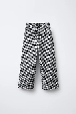 GINGHAM PRINT WIDE LEG PANTS