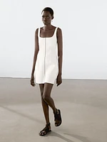 Linen mini dress with contrast trims