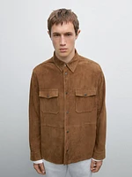 Chemise légère en cuir finition daim