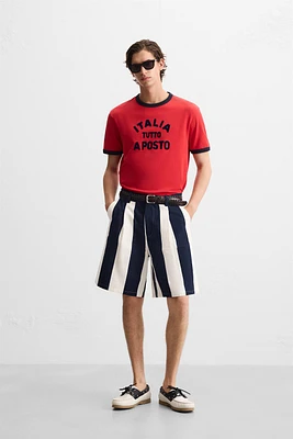 PLEATED STRIPED SHORTS