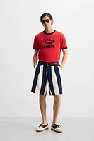 PLEATED STRIPED SHORTS