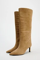 HEELED SUEDE KNEE HIGH BOOTS