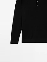 Linen polo collar knit sweater